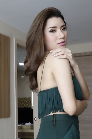 25yo busty Thai shemale gets a facial after sucking his big white cock