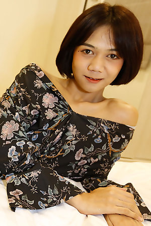 18yo flat-chested Thai ladyboy rammed by white cock